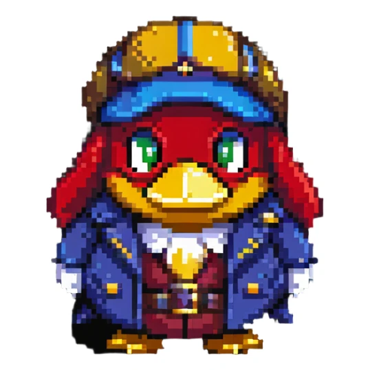 King Dedede from Kirby in detective attire, pixel art style sticker