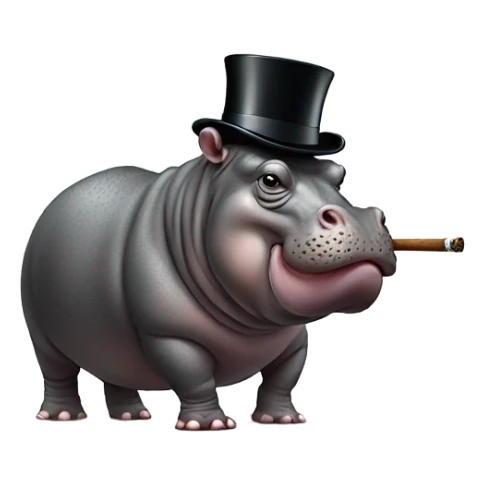 Hippo wearing a top hat with a cane smoking a cigar sticker