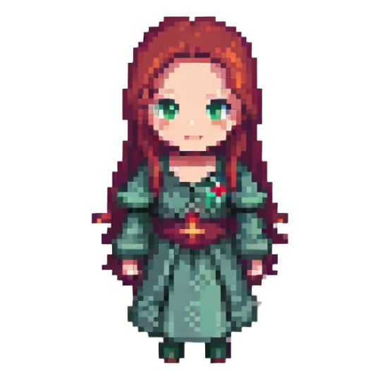 Silent Hill character emote for Twitch, pixel art style, featuring Maria with a mysterious smile sticker