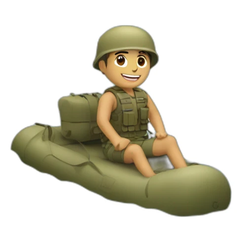 Tan military guy on a raft in a river sticker