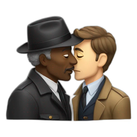 Black older  man detective kisses european man detective  sticker