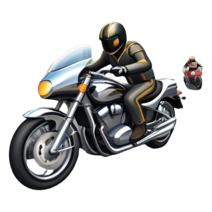 An icon showing a motorcycle and car speeding through a cityscape, with roads and curves ahead. The vehicles leave dynamic trails of speed, representing the thrill of racing and adventure. The background is transparent, focusing on the power and freedom of both cars and motorcycles. sticker