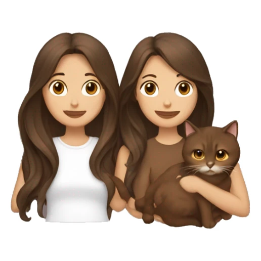 Two long hair brunettes keeping two brown cats in their hands sticker