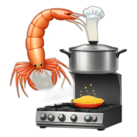 shrimp wearing an apron cooking rice on a stove sticker