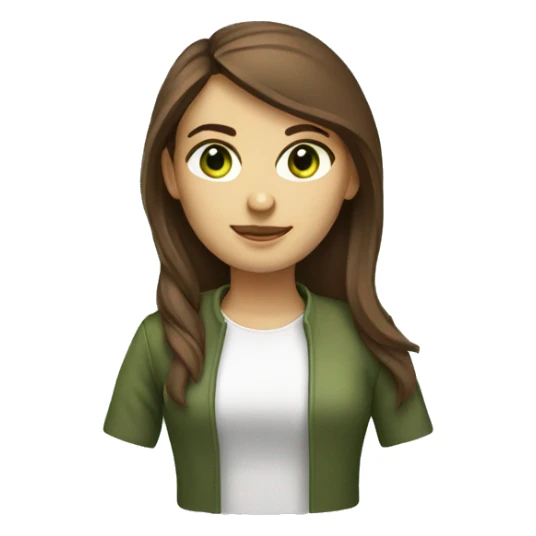 Female coder featuring a laptop. Shee has long brown hair, green eyes, white skin. sticker