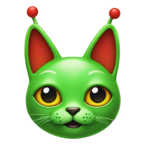 GREEN ALIEN CAT with four eyes and a red space suit and antennas sticker