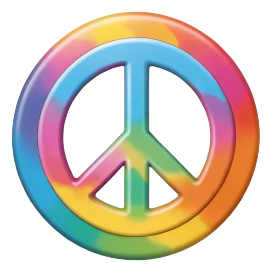 A round hippie colored button with a peace sign in the center sticker