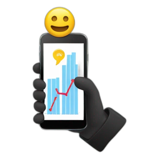 a hand holding a black smartphone showing a graph going up sticker