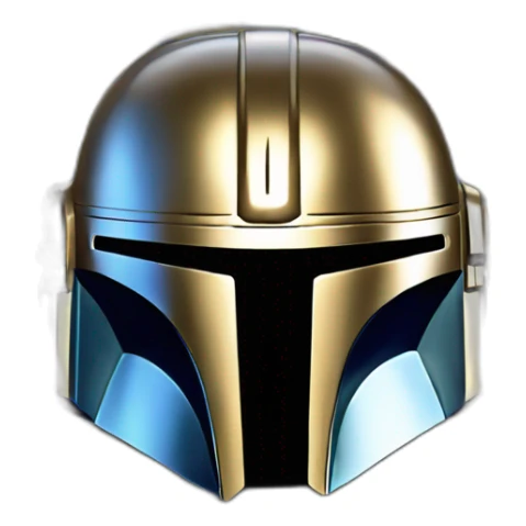 shiny blue mandalorian helmet with gold accents sticker