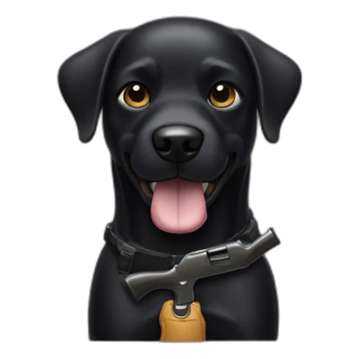 A black dog holding a shotgun with a smirk on his face sticker