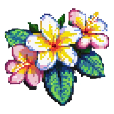 plumeria flower, simple, colorful pixel art sticker