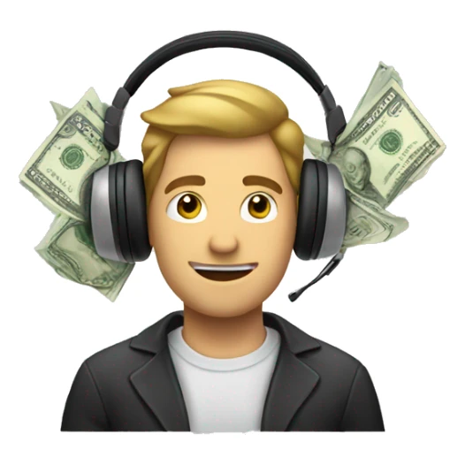 a man wearing headphones fanning money sticker