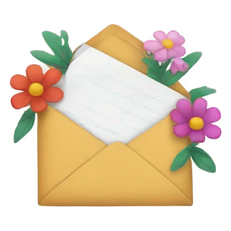 An opened envelope that has flowers coming out of it sticker