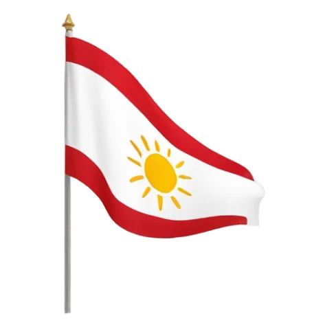Ezidi flag. On the left side the whole side is red. The right side is all white. And in the middle is the symbol of the bright sun.  sticker