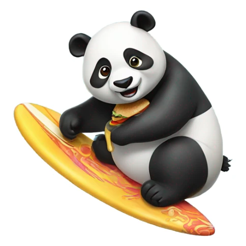 Panda riding a surfboard and eating burger  sticker