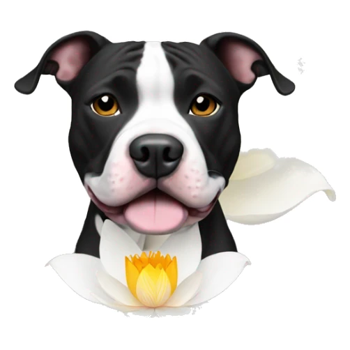 Black and white pitbull with lotus flower sticker