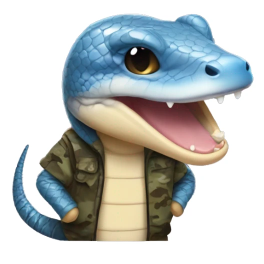 Blue tongue skink wearing camo hoodie and smiling sticker