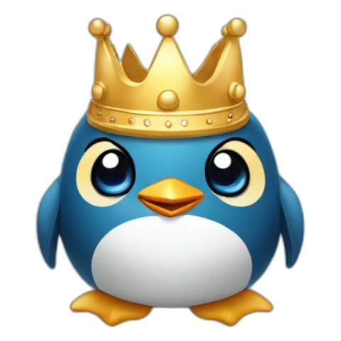 kawaï blue pudgy penguin wearing a golden crown sticker