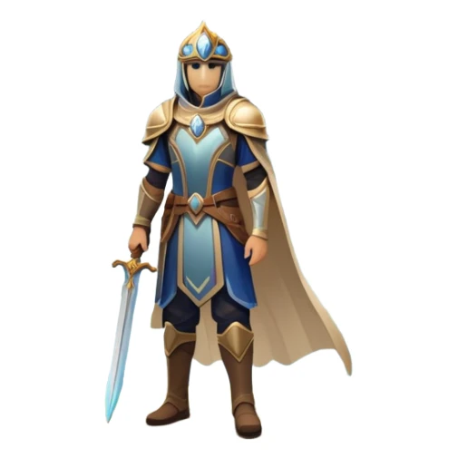 An icon featuring a hero with a closed visor, standing in a majestic, mystical landscape, inspired by RPGs like Elden Ring. The design includes a stunning, ethereal background with towering castles and distant mountains, symbolizing the adventure and mystery. Transparent background sticker