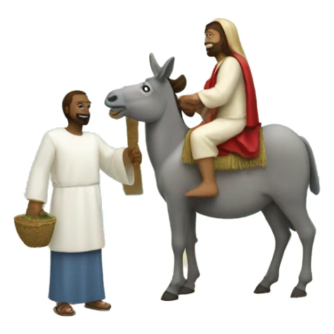 People greeting Jesus on a donkey with palm trees sticker