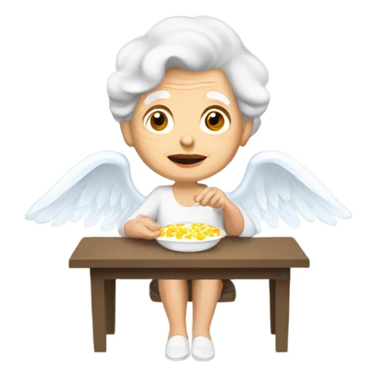 Elderly white lady angel with brown hair eating scrambled eggs  sticker