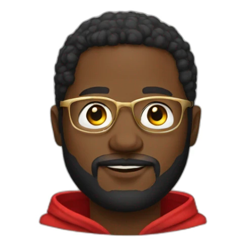 black man with beard, red hoodie, and gold framed glasses sticker