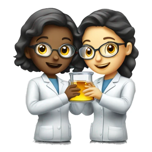  two scientists girls holding one clear glass chemistry sticker