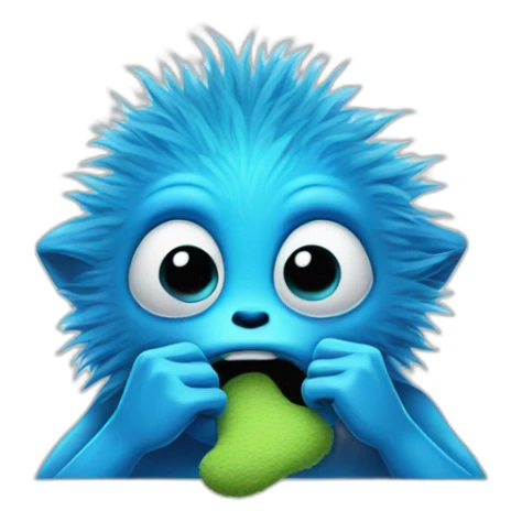 blue fuzzy alien covers mouth with finger sticker