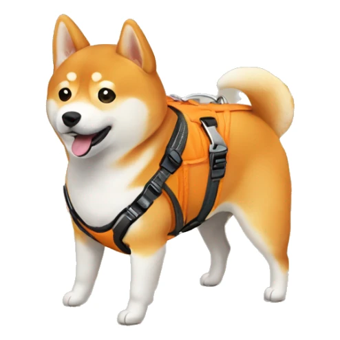 Shiba Inu in an orange harness sticker