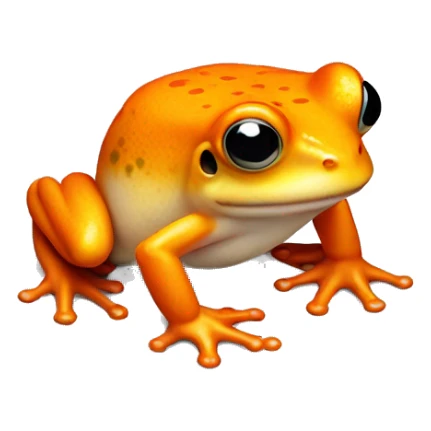 an orange frog with a white mark on its chest. the white mark should be in the shape of a flame, but there's no flame involved in the photo itself, just the shape of the fur sticker