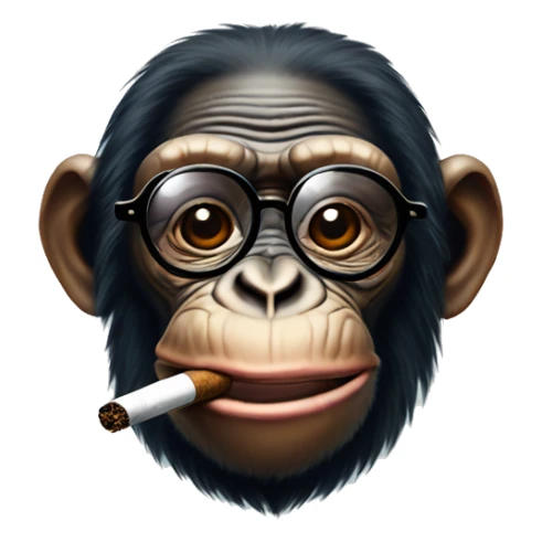 An old chimpanzee with glasses smokes a cigar and a full moon night  sticker