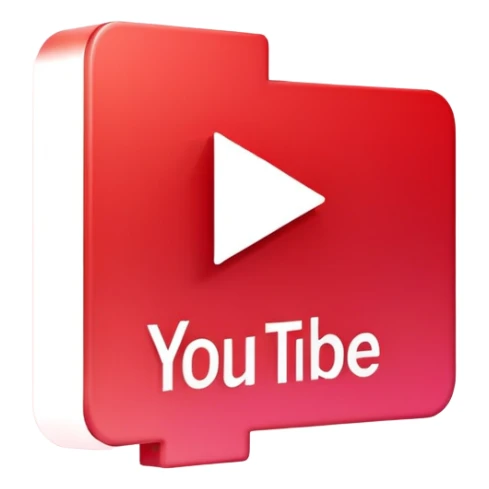A modern icon combining YouTube's play button with circuit patterns, in red gradient, minimalist 3D style, perfect for app icon sticker
