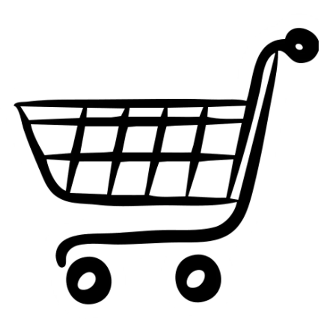 Hand-drawn shopping cart icon with a basket and wheels sticker