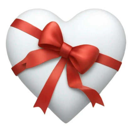 White heart wrapped with red ribbon and bow sticker