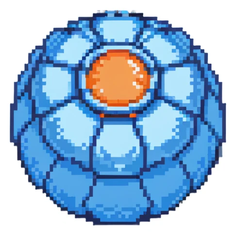 Blue digital bomb, round bomb body with blue highlights and details, no timer, sleek design, pixel art style sticker