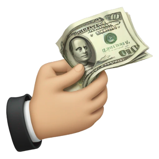 Hand giving a band of cash sticker