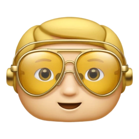 A 3D cartoon golden-yellow aviator Glasses, metallic frame with clear lenses, gentle highlights, Memoji-style. sticker