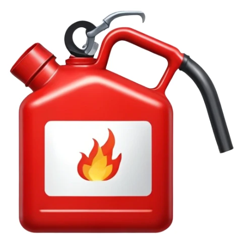 gasoline canister, fuel can, red container with spout sticker