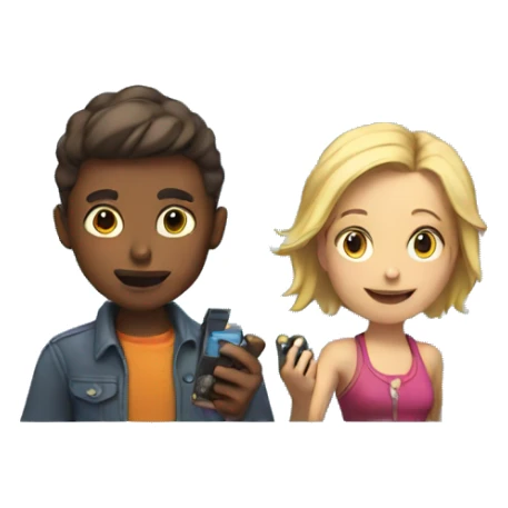 boy and woman play video game sticker