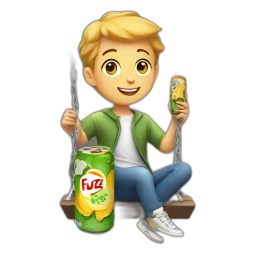 KID HOLDIN A CAN OF FUZE TEA WHILE SITTING ON A SWINGNG sticker