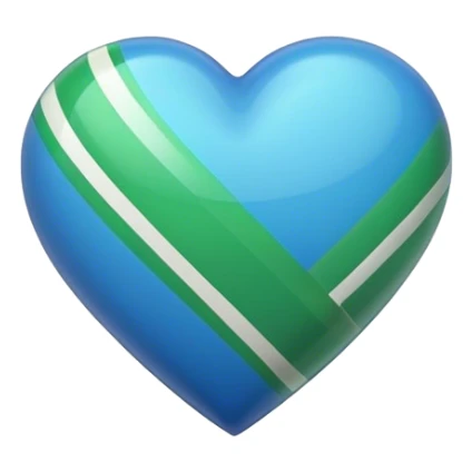 Glossy blue heart with straight green athletic stripes going down the side sticker