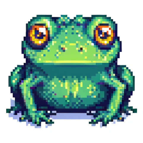 cartoon frog with big eyes, pixel art style sticker
