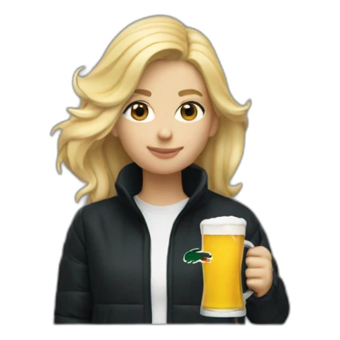 Lacoste blond friends woman drinking beer with black windbreaker sticker