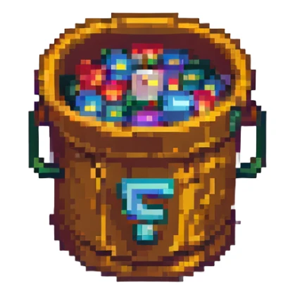 pixel art style bucket with F in center sticker