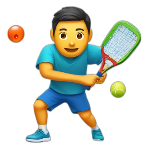 right-handed Chinese Male hitting a pickleball with rectangle Pickleball Paddle sticker