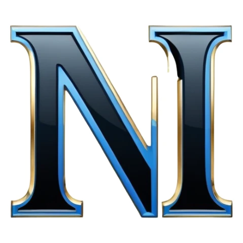 Bold Black-Blue-White-Gold Font Letter “N” sticker