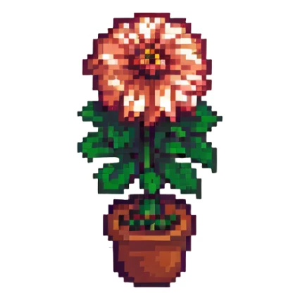 dahlia flower, pixel art, retro style sticker