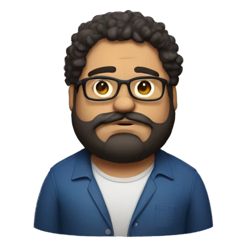 chubby mexican man with glasses curly hair and a beard and mustache looking forward slightly upset sticker