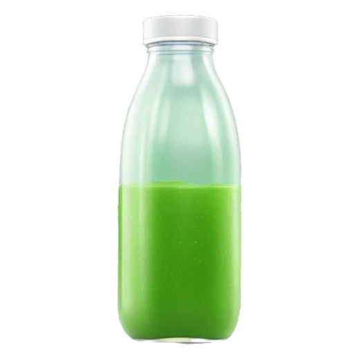 aesthetic green juice in tall clear full plastic drink bottle with white lid realistic soft textures sticker