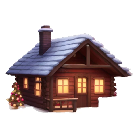winter cabin with burgundy Christmas lights  sticker
